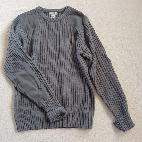 l.l bean ♡ merino lambswool elbow patch commando sweater gray elbow patch - Picture 1 of 12